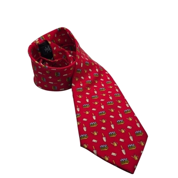 Brooks Brothers Makers Pure Silk Italy Printed Garden Theme Men's Neck Tie Red - Picture 1 of 4